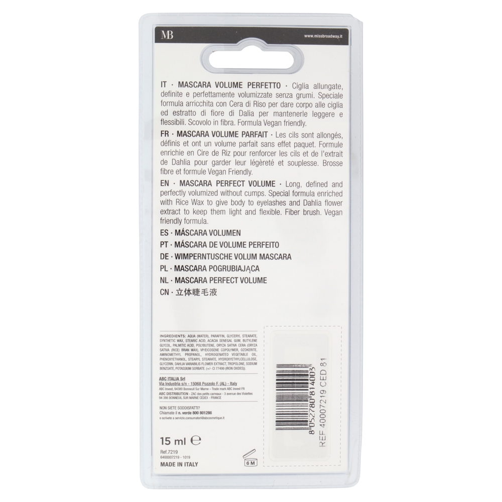 Miss Broadway Wonder Eyes Mascara Volume Perfetto Senza Grumi Black 15 ml